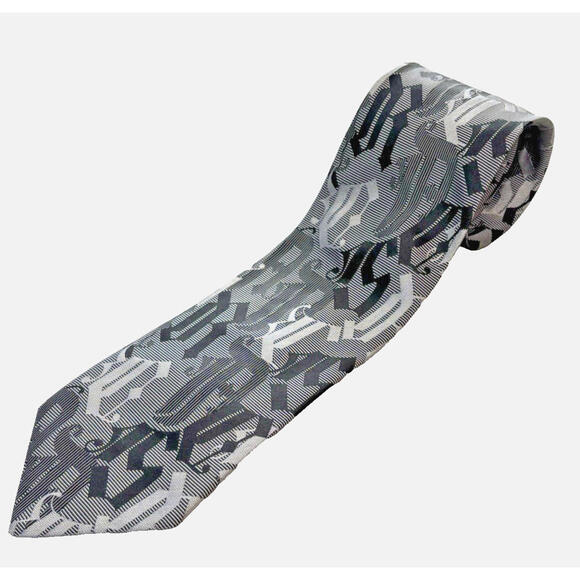 Gianni Versace Italian Gothic Letter Black Silver Silk Tie 3.5\